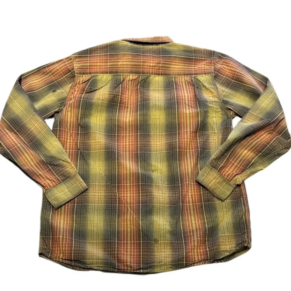 The North Face Gold, Red and Brown  Plaid Long Sleeve Cotton Shirt Mens Large